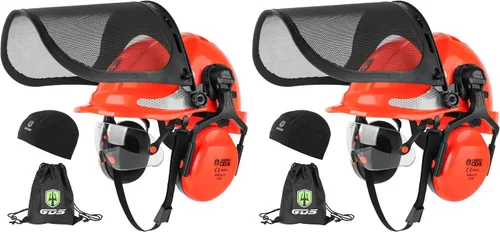 Vista 8 de GREEN DEVIL Casco protector de seguridad para motosierra, casco forestal con visera integrada de malla, protector facial de malla, orejeras 4 en 1