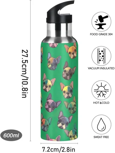 Vista 9 de Cute Dogs Vibrant Green Insulated Water Bottle 20 Oz, BPA-Free Sports Water Bottle Leakproof Water Bottles