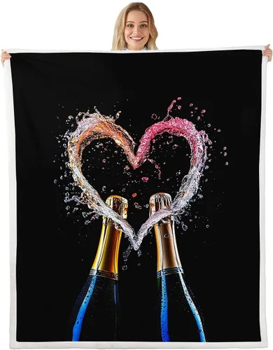 Vista 31 de Manta de franela champán para todas las estaciones, romántica manta de cama de vino tinto para decoración del hogar kawaii, manta de feliz día