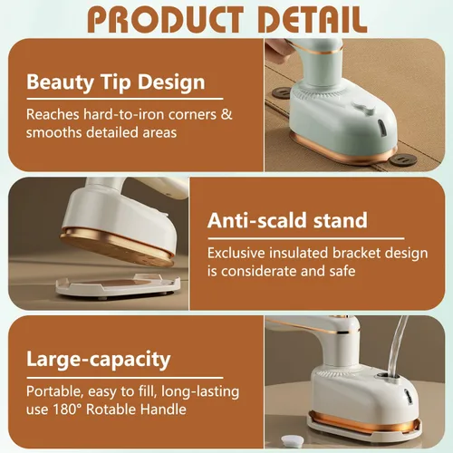 Vista 5 de Sakerplus - Plancha de vapor, vaporizador portátil para ropa, planchado continuo a vapor y seco, vaporizador y plancha 2 en 1, para uso doméstico