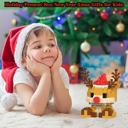 Vista 2 de Juego de microbloques de construcción de reno de Navidad compatible con el calendario de Adviento de Navidad Lego 2026, apilables, juguetes nuevos