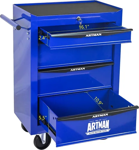 Vista 8 de Runboll Caja de herramientas con 4 cajones con taquilla, 20.9 pulgadas de profundidad de metal movible con cerradura, caja de almacenamiento