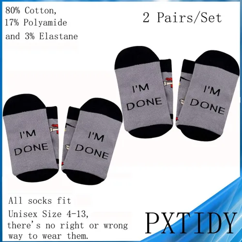 Vista 2 de PXTIDY 2 pares de calcetines de graduación con texto en inglés "I Done" para graduados de la clase de 2024, regalo de graduación de felicitaciones