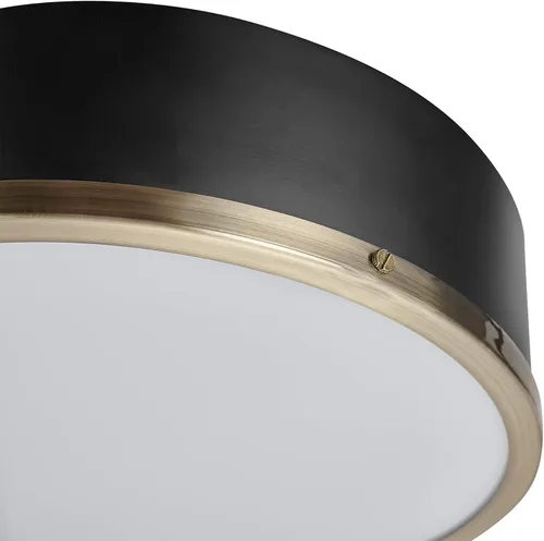 Vista 5 de GLOBE Electric 60309 Lámpara de techo de montaje empotrado de 2 luces, negro mate, acentos de latón antiguo, pantalla de vidrio esmerilado