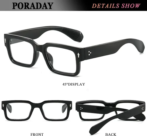 Vista 5 de PORADAY Gafas rectangulares para mujeres y hombres, lentes de luz azul, anteojos cuadrados negros