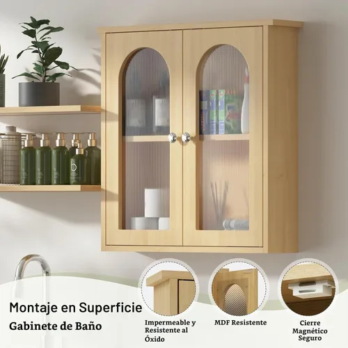 Vista 4 de 22x23 botiquín de baño, gabinete de pared de baño con arqueado Madera natural
