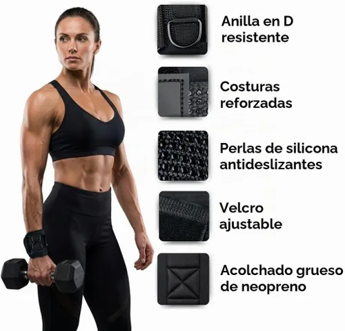 Vista 8 de Weight Lifting Straps with D Ring - Gym Straps with D Ring Negro Rosa
