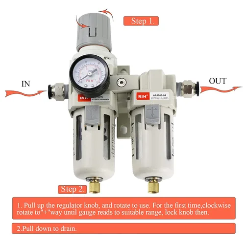 Vista 4 de RIH Sistema de secado de aire - Filtros de aire dobles NPT de 1/2 pulgada, filtro de partículas de 5 micras y regulador de presión de aire, calibre