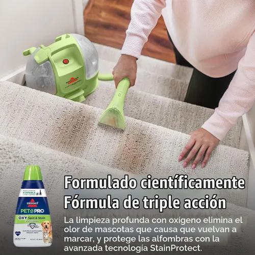 Vista 4 de Bissell PET PRO OXY - Fórmula de manchas y manchas para limpiadores portátiles de alfombras, 32 onzas, 2034 PET PRO OXY targets pet stains &