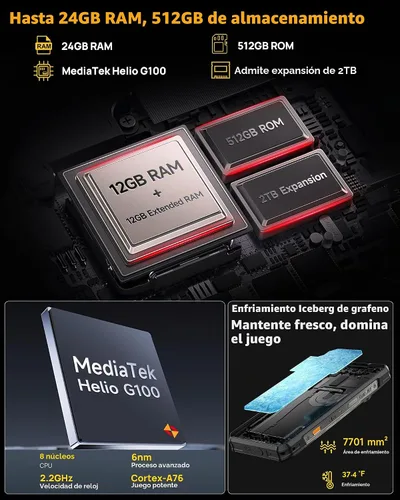 Vista 3 de Ulefone Armor 30 4G Android 15 Teléfono resistente, 24 GB+512 GB, pantalla FHD de 120 Hz de 6.95", luz LED versátil de 1236LM, cámara visión