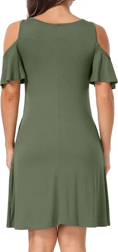 Vista 3 de Vestido de manga corta para mujer con hombros descubiertos y bolsillos 02-Army