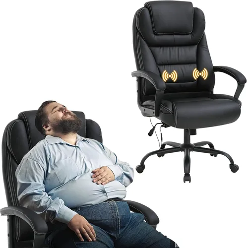 Vista 9 de Silla de oficina grande y alta para personas pesadas, 500 libras, silla de computadora de piel sintética, silla de escritorio de masaje, silla