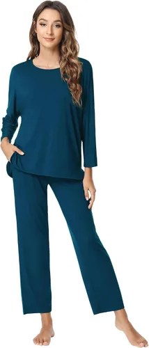 Vista 71 de NACHILA Women's Pajamas Set-Viscose Made from Bamboo, Long Sleeve Sleepwear Top with Pants Comfy Pajama Soft 2 Piece Pjs B-aqua Green