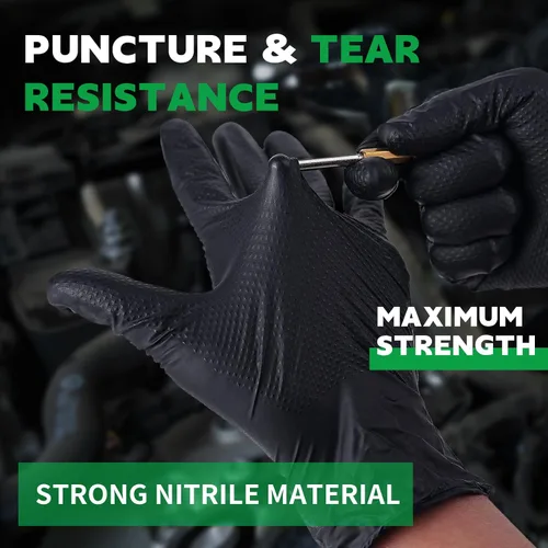 Vista 4 de FINITEX Industrial Diamond Texture Nitrile Black Glove - 100/1000PCS Chemical Resistant 8mil Mechanic Disposable Gloves
