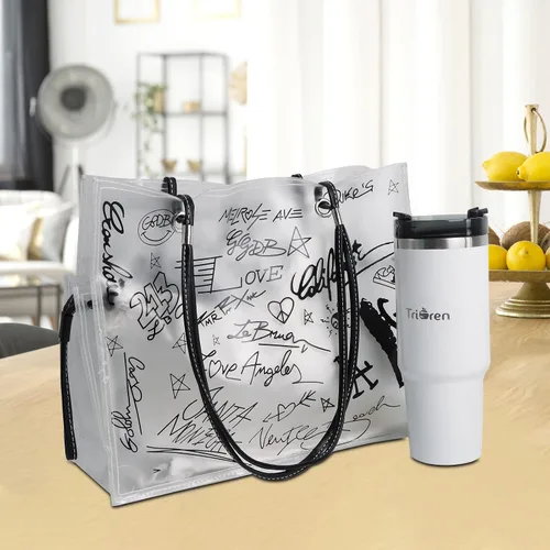 Vista 7 de Large Clear Tote Bag Set, Stylish and Durable handBag&Inner Bag&32OZ Stainless Steel Tumbler for Sports Travel Gift for Women