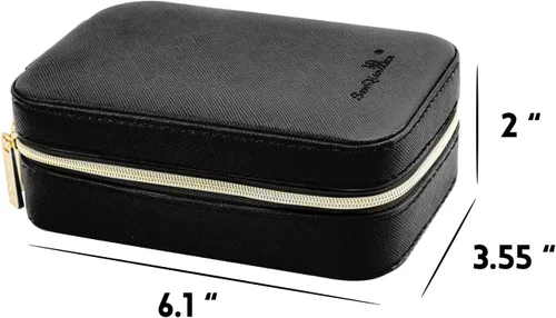 Vista 2 de SANQIANWAN Pequeña caja organizadora de viaje de joyería con estuche portátil de piel sintética para collares, anillos, aretes, diseño de borlas