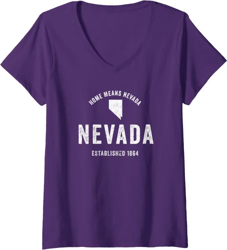 Vista 7 de Camiseta retro de Nevada State Home State para mujer con cuello en V, Negro, S