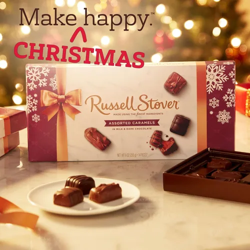 Vista 6 de RUSSELL STOVER Caramelos surtidos navideños en caja de regalo de dulces de chocolate negro y leche, 9 onzas