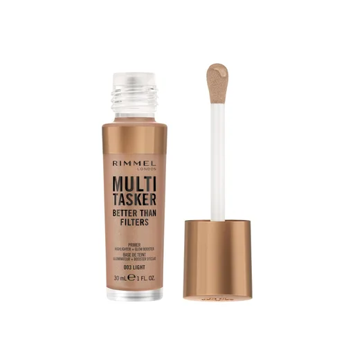 Vista 11 de Rimmel Multi-Tasker Better Than Filters, 002 Fair Light, imprimación facial, refuerzo e iluminador de brillo, fórmula vegana, beneficios