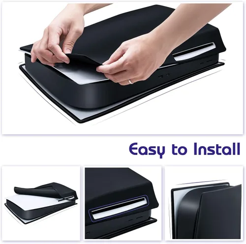 Vista 7 de Mcbazel Funda de silicona para consola PS5 Disk Edition, a prueba de polvo, antiarañazos, anticaídas, para Playstation 5 Disk Edition, color negro