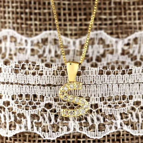 Vista 18 de Collar colgante con letra inicial de diamantes en oro amarillo de 14k (1/10 quilates) 18 pulgadas
