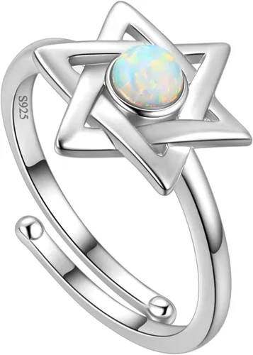 Vista 18 de Jewmon Anillo de plata de ley con estrella de David para mujer – Anillo ajustable Magen David – Amuleto Wicca – Regalos judíos