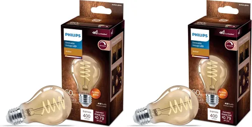 Vista 15 de PHILIPS LED 60 W A19 Vintage Edison Espiral Amber, 1 paquete 400 lúmenes, regulable, luz sin parpadeo, EyeComfort, hasta 15000 horas de vida útil