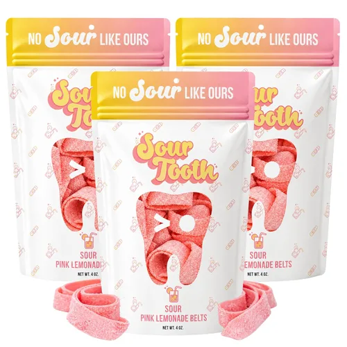 Vista 15 de Sour Tooth Cinturones de fresa, tiras de caramelo de gomitas ácidas masticables, paquete de 6, 4 onzas Soft & Chewy Strips, Sour Candy Bulk, Bulk