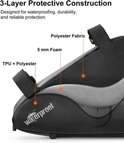 Vista 5 de NDakter Bolsa de almacenamiento para cuadro de bicicleta, bolsa triangular impermeable de 2L para bicicletas, paquete de ciclismo para teléfono
