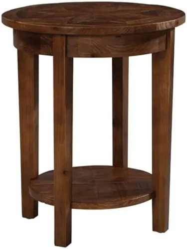 Vista 8 de Alaterre Furniture Revive - Mesa auxiliar redonda de 20 pulgadas con estante inferior para almacenamiento y personajes de madera únicos, muebles