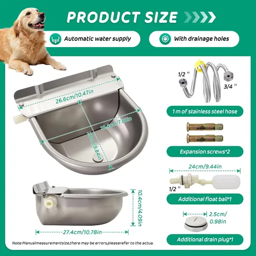 Vista 5 de Cuenco automático para beber, dispensador de agua de ganado de granja de acero inoxidable con orificio de drenaje y válvula de flotador