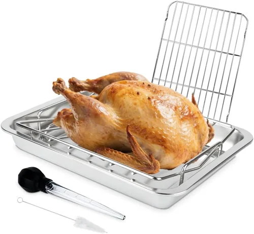 Vista 10 de Asador de pavo de acero inoxidable asado V Rack con sartén