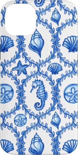 Vista 15 de iPhone 16 Coastal Granddaughter Blue Shells Starfish Seahorse Preppy Case