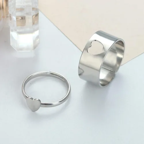 Vista 7 de 2 anillos de pareja a juego para mujeres y hombres, anillos de corazón a juego para novio, novia, abierto, ajustable, anillos de relación a