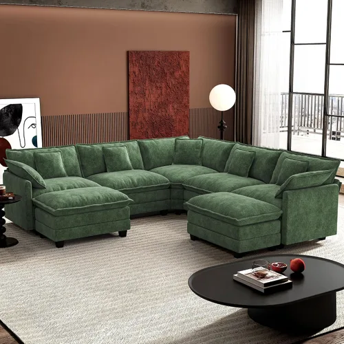 Vista 10 de Ihanherry - Sofá de nube de 3 plazas en L, modular, de asiento profundo, para sala de estar, cómodo cojín de asiento tapizado de doble capa, tela