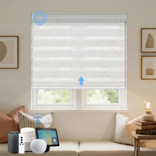 Vista 32 de Persianas motorizadas de cebra, persianas automáticas de oscurecimiento del 85% para ventanas interiores compatibles con HomeKit, Alexa, Google