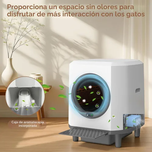 Vista 5 de Caja de arena autolimpiante para varios gatos, caja de arena automática para gatos de 90 litros, controlada por aplicación, protección de seguridad