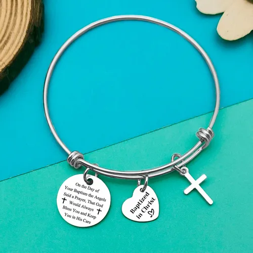 Vista 2 de Pulsera de bautismo, regalos de bautismo para mujeres, regalo cristiano, inspirador, ajustable, regalo religioso para amigos, familia, joyería