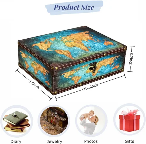 Vista 7 de Caja del tesoro vintage de madera + piel sintética, caja de joyería, caja de recuerdos, caja de recuerdos, caja de recuerdos, regalos para niños