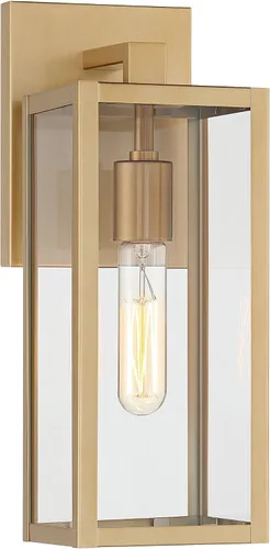 Vista 2 de John Timberland Titan - Moderna lámpara de pared para exteriores, marco rectangular dorado suave, paneles de vidrio transparente de 14 1/4 pulgadas