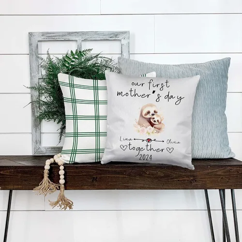 Vista 4 de Sloth Family Mother's Day, Personalised Pillow Case Decor for Home, Present for Mom, Grandmother, for Her Sloth 7