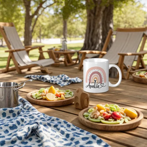 Vista 5 de Divertida taza de café para tía, regalo de cumpleaños/Navidad de sobrino/sobrino, taza de cerámica de arte arcoíris para tía, regalo lindo y único