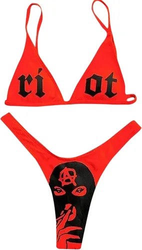 Vista 79 de AIBEARTY Traje de baño de dos piezas con estampado de calaveras para mujer, conjunto de bikini triangular de corte alto para fiesta, festival