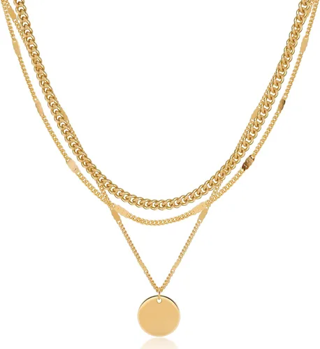 Vista 6 de LEXODY Collares de oro para mujer, collar delicado conjunto de joyería de eslabones cubanos con cuentas de cadena de oro de 14 quilates, collar