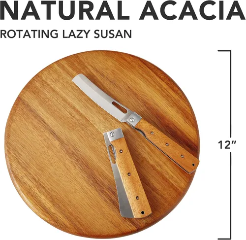 Vista 2 de Bandeja giratoria de madera de acacia Lazy Susan, organizador de gabinete, 12 pulgadas