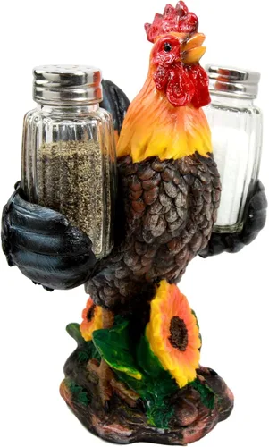 Vista 5 de Ebros Country Farm Barnyard Alpha Rooster - Juego de salero y pimentero, juego de figuras de girasol, aves de corral, pollo, condimentos decorativos