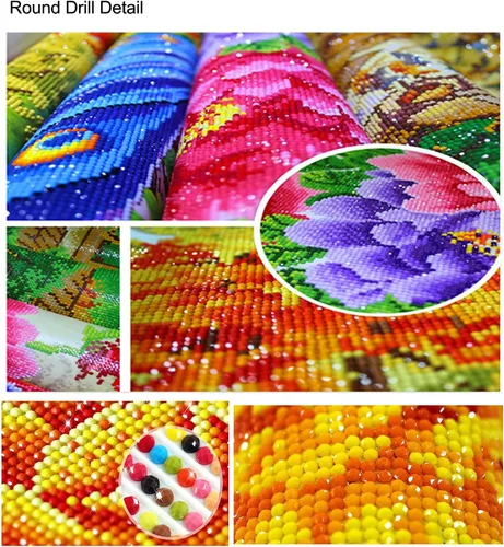 Vista 5 de GELANYOUPIN Pintura de diamantes de imitación redonda 5D para manualidades, diseño de barco de paisaje, punto de cruz, cuentas de bordado