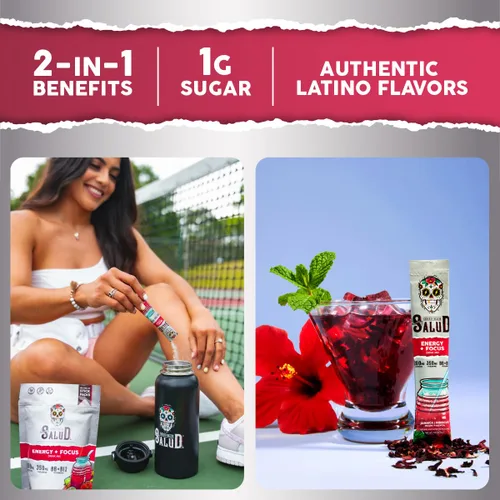 Vista 7 de Salud - Paquete de 2 2 en 1 Energy + Focus (Margarita de fresa) y energía + enfoque (hibisco) – 15 porciones cada una, mezcla de bebida Agua