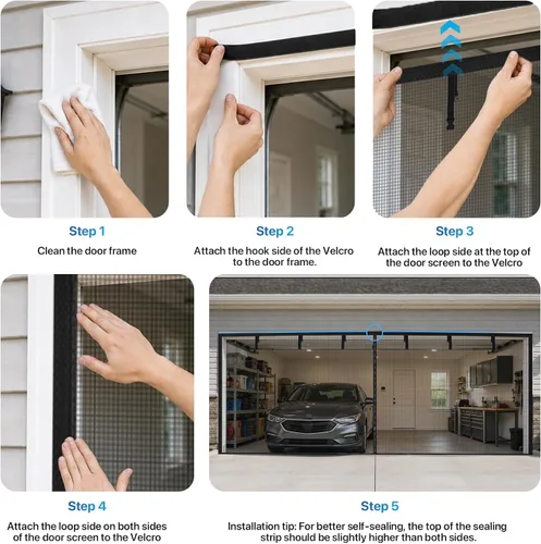 Vista 7 de LOVIGA - Puerta mosquitera de garaje resistente para 1 coche, 8 x 7 pies, pantalla magnética de fibra de vidrio para puerta de garaje con imán
