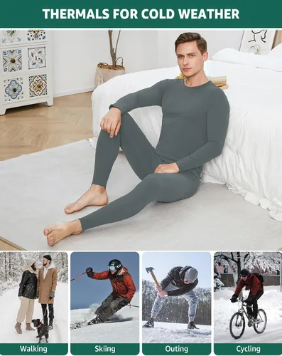 Vista 4 de INNERSY Conjunto de ropa interior térmica para hombre, ligero, capa base, pantalones largos para ejercicio de invierno